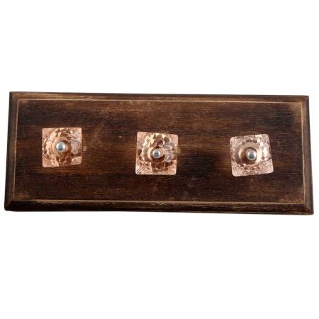 Pink Glass Square Cut Wooden Hooks